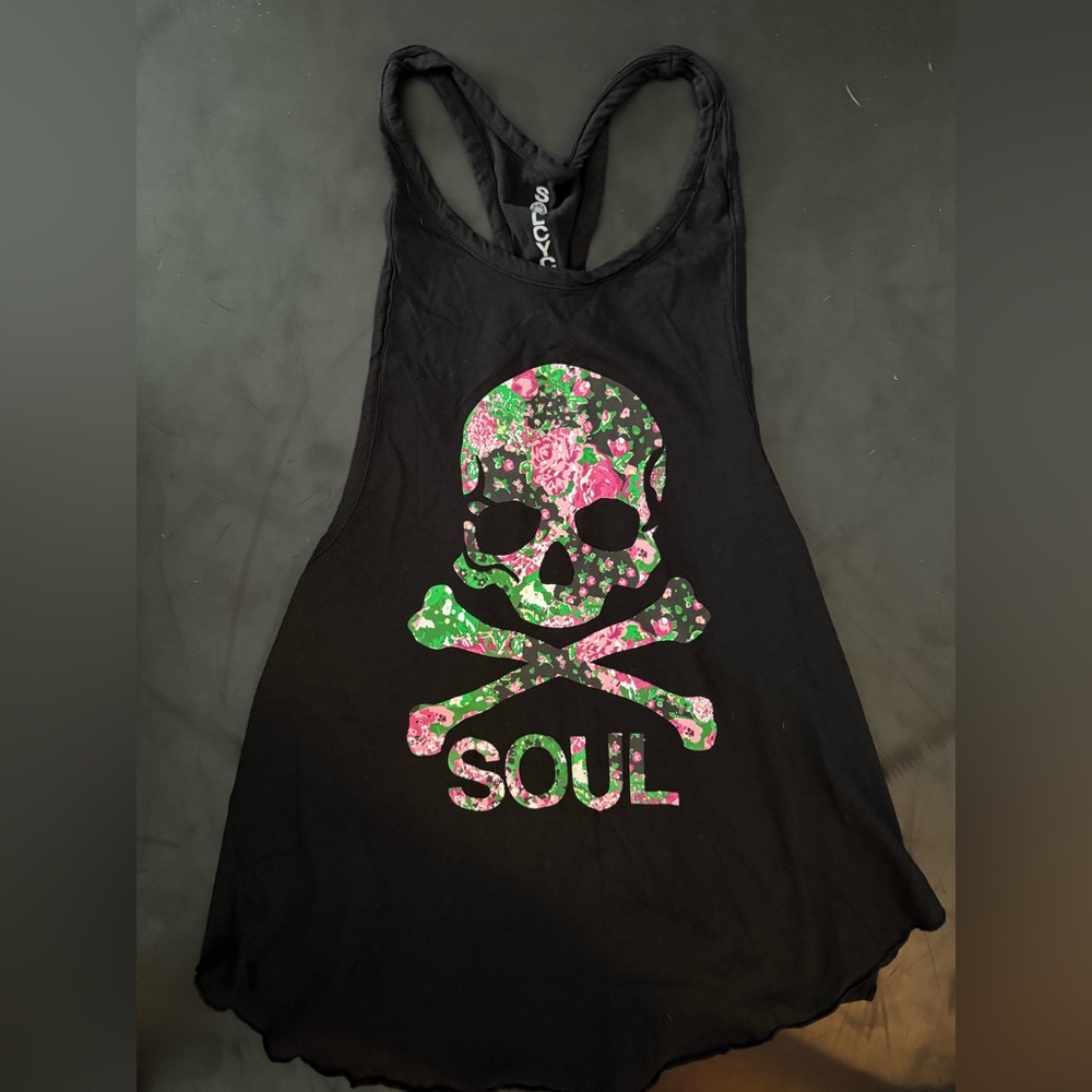 Soulcycle - black tank with skull logo - size XS